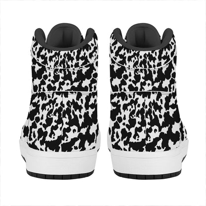 Black And White Cow Pattern Print High Top Leather Sneakers