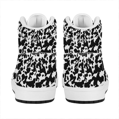 Black And White Cow Pattern Print High Top Leather Sneakers