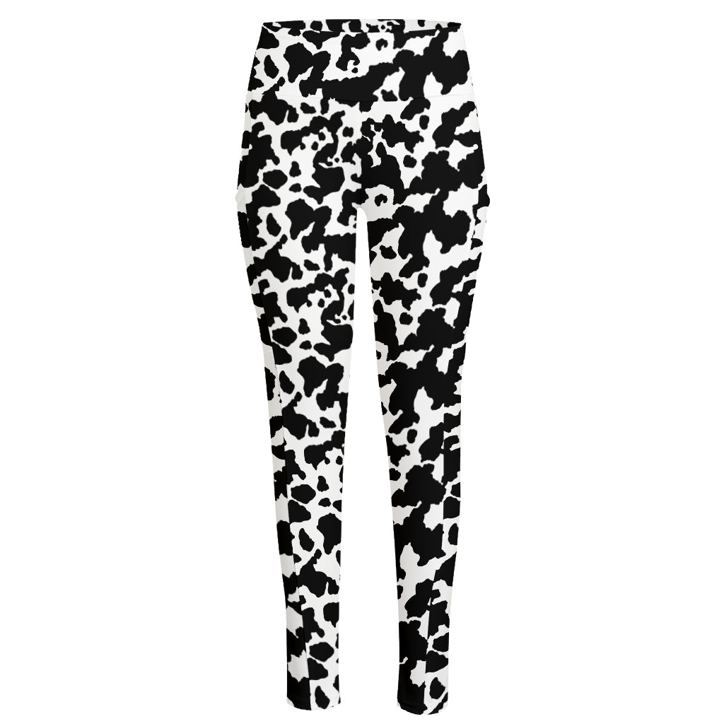 Black And White Cow Pattern Print High-Waisted Pocket Leggings