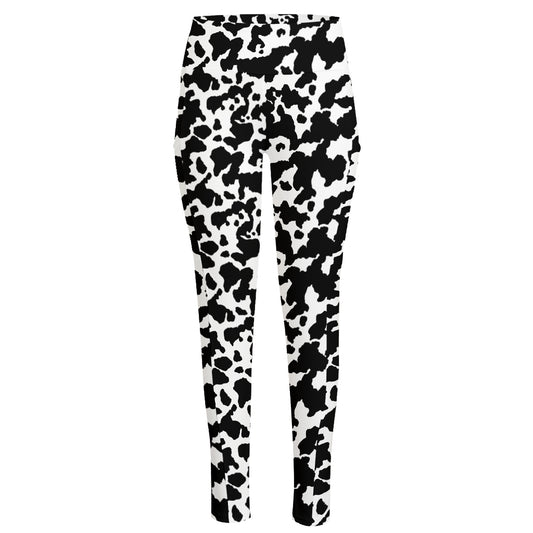 Black And White Cow Pattern Print High-Waisted Pocket Leggings