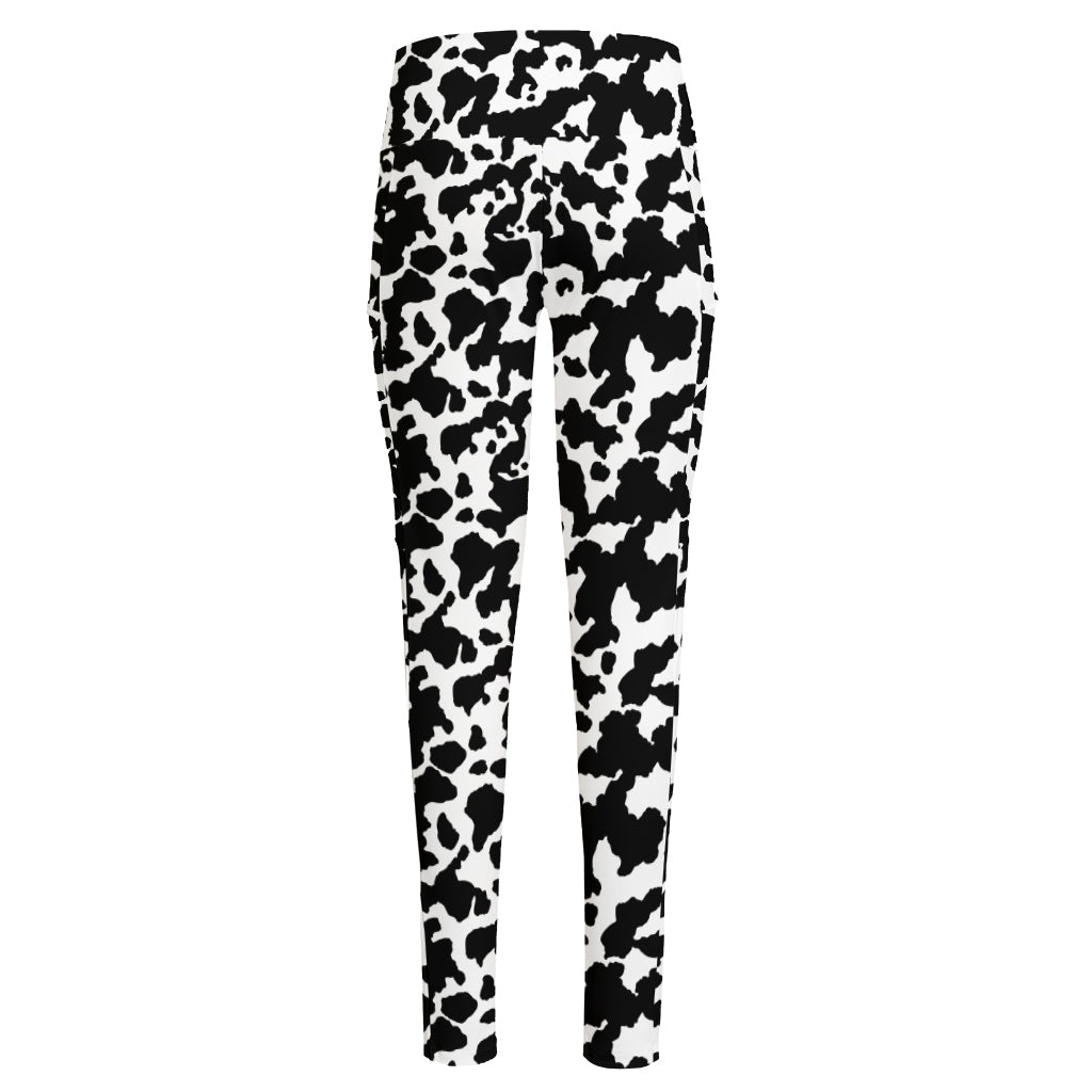 Black And White Cow Pattern Print High-Waisted Pocket Leggings