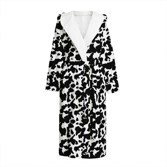 Black And White Cow Pattern Print Hooded Bathrobe