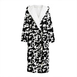 Black And White Cow Pattern Print Hooded Bathrobe