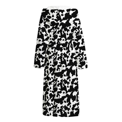 Black And White Cow Pattern Print Hooded Bathrobe