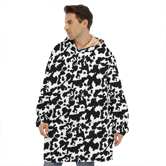 Black And White Cow Pattern Print Hoodie Blanket