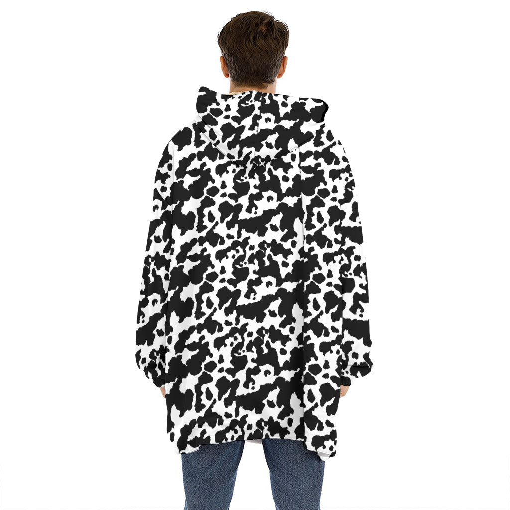 Black And White Cow Pattern Print Hoodie Blanket