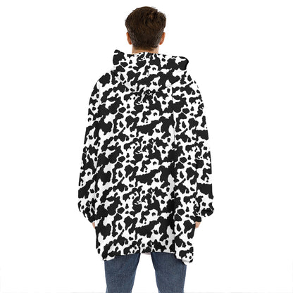 Black And White Cow Pattern Print Hoodie Blanket