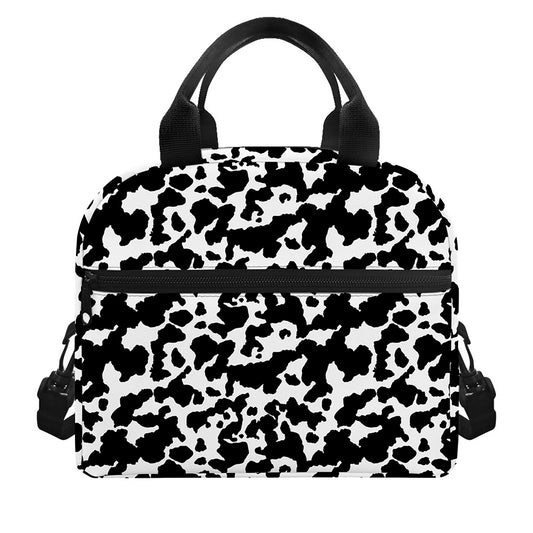 Black And White Cow Pattern Print Insulated Lunch Bag