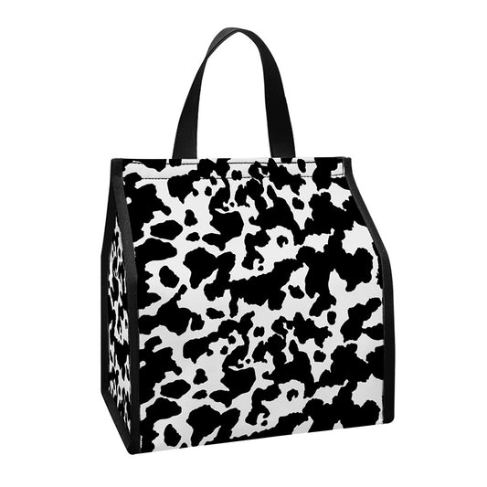 Black And White Cow Pattern Print Insulated Lunch Tote