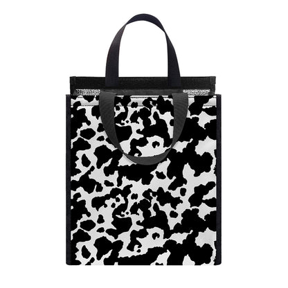 Black And White Cow Pattern Print Insulated Lunch Tote