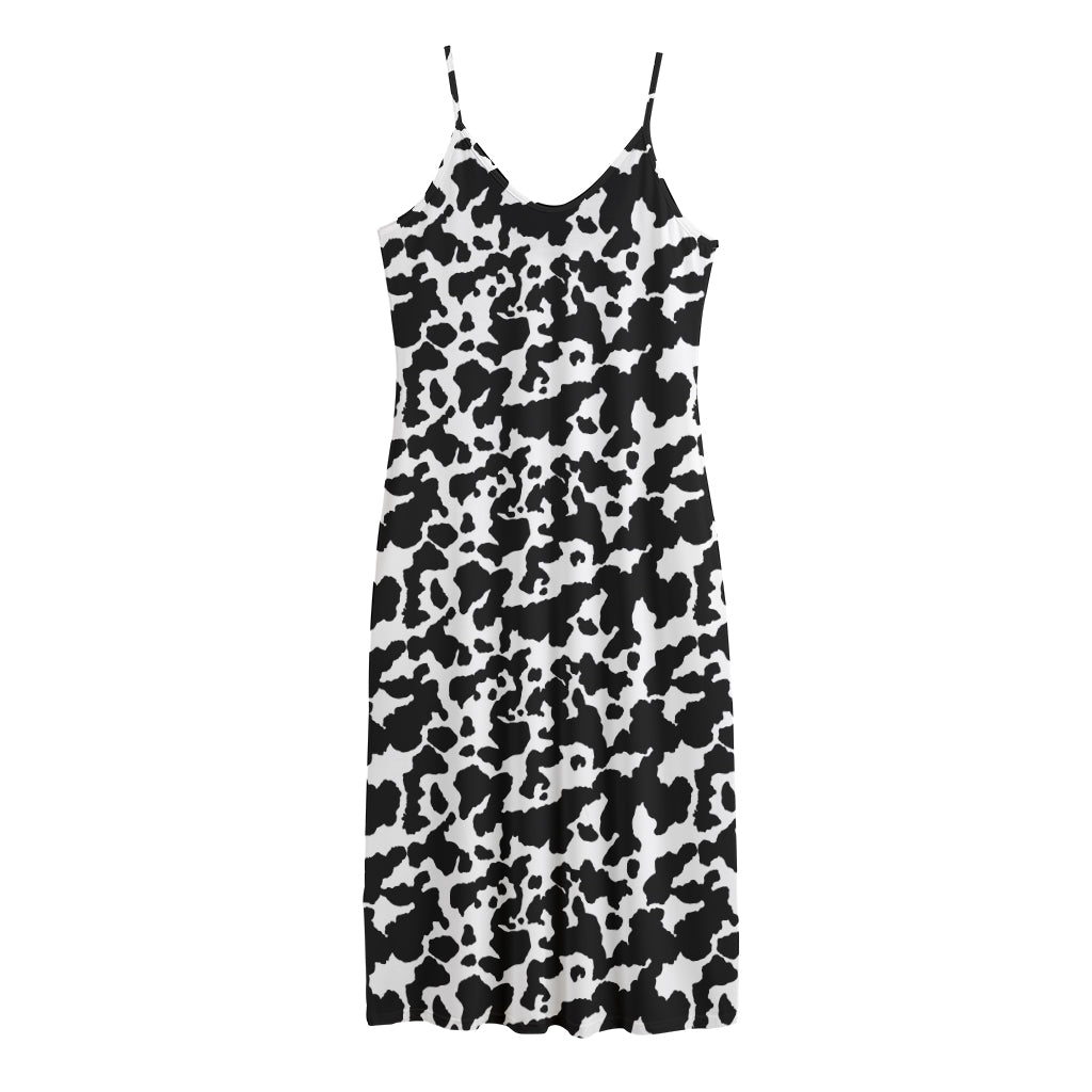 Black And White Cow Pattern Print Jersey Midi Cami Dress