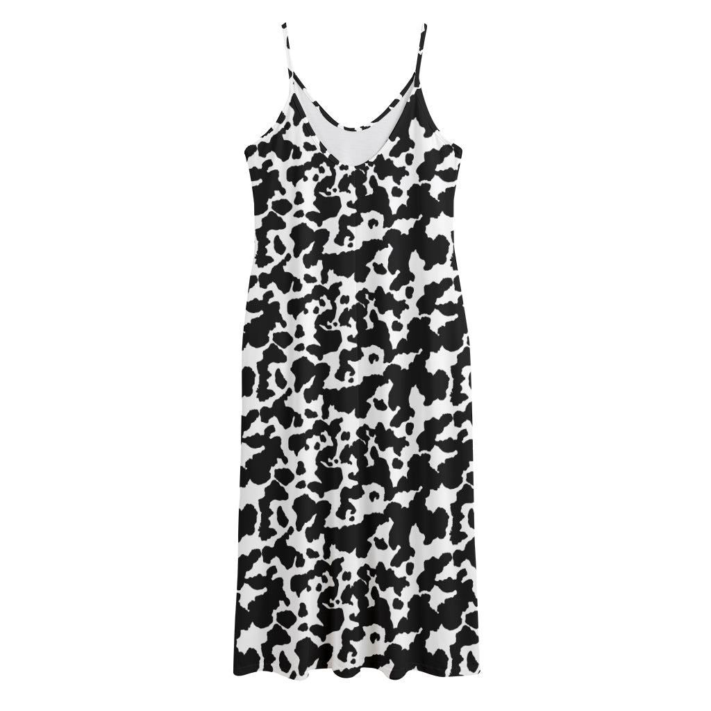 Black And White Cow Pattern Print Jersey Midi Cami Dress