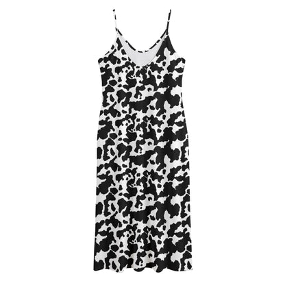 Black And White Cow Pattern Print Jersey Midi Cami Dress