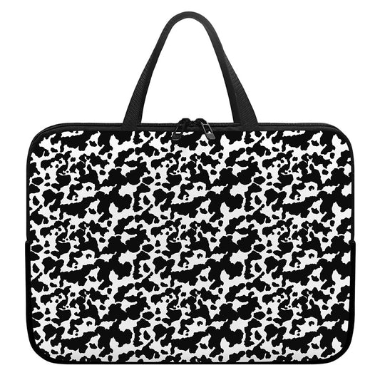 Black And White Cow Pattern Print Laptop Sleeve With Handle