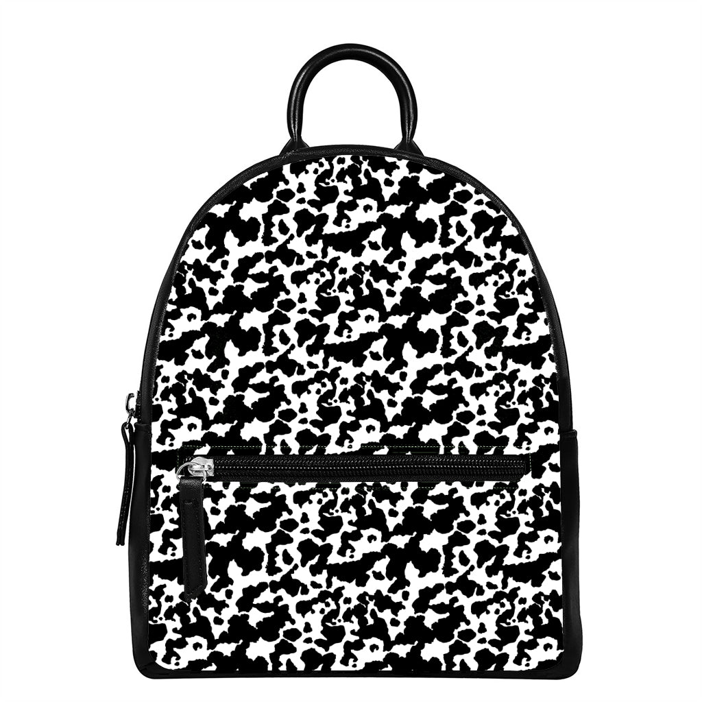 Black And White Cow Pattern Print Leather Backpack