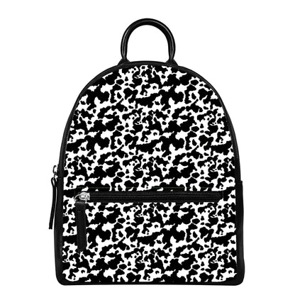 Black And White Cow Pattern Print Leather Backpack