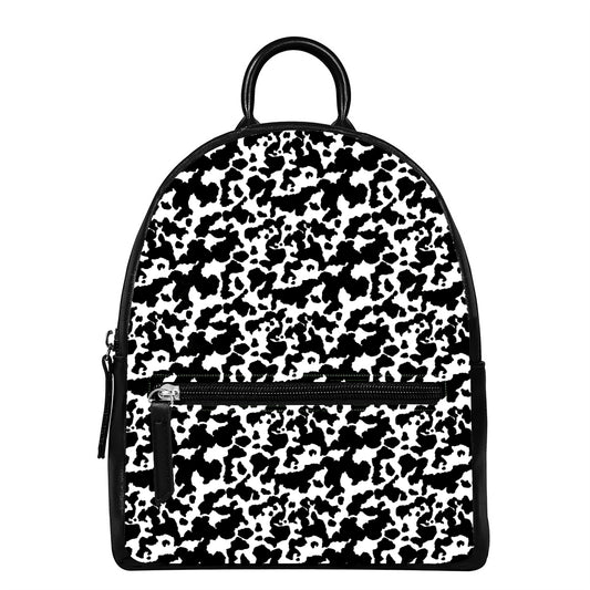 Black And White Cow Pattern Print Leather Backpack