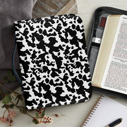 Black And White Cow Pattern Print Leather Bible Cover