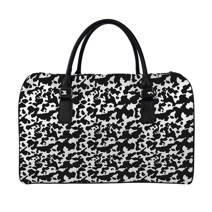 Black And White Cow Pattern Print Leather Duffle Bag