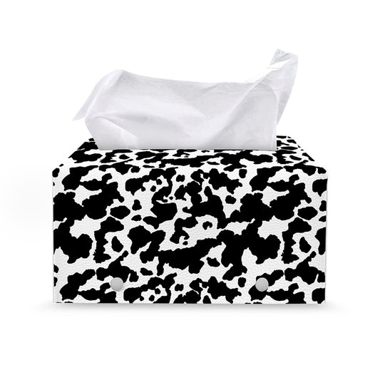 Black And White Cow Pattern Print Leather Tissue Box Cover