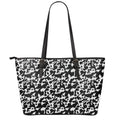 Black And White Cow Pattern Print Leather Tote Bag With Zipper