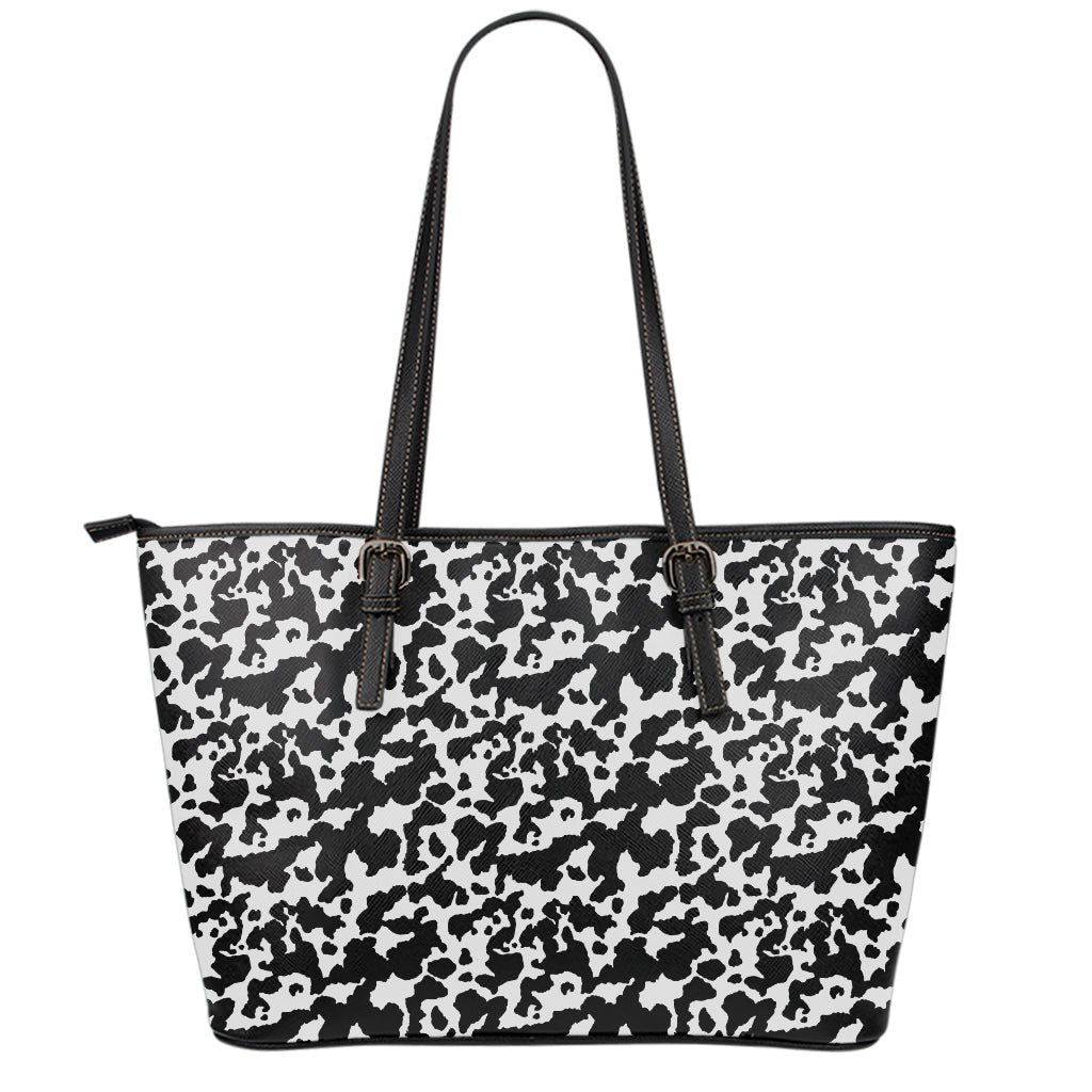 Black And White Cow Pattern Print Leather Tote Bag