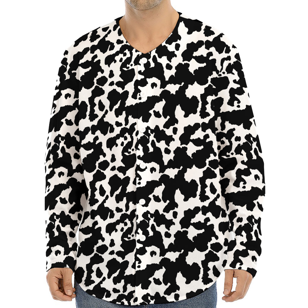 Black And White Cow Pattern Print Long Sleeve Baseball Jersey