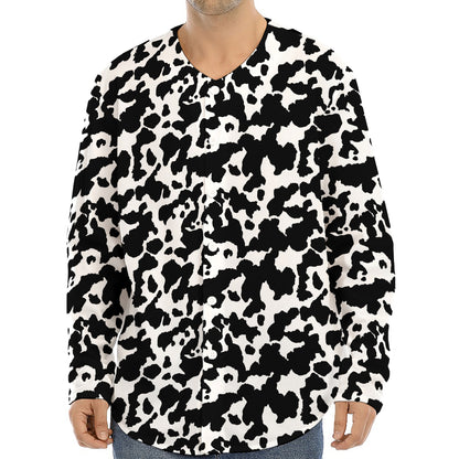 Black And White Cow Pattern Print Long Sleeve Baseball Jersey