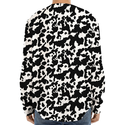 Black And White Cow Pattern Print Long Sleeve Baseball Jersey