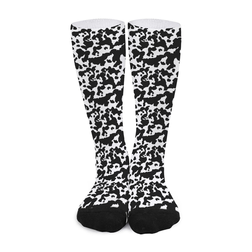 Black And White Cow Pattern Print Long Socks