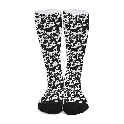 Black And White Cow Pattern Print Long Socks