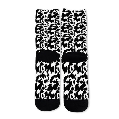 Black And White Cow Pattern Print Long Socks