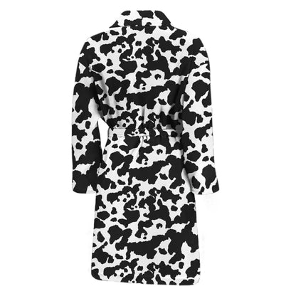 Black And White Cow Pattern Print Men's Bathrobe