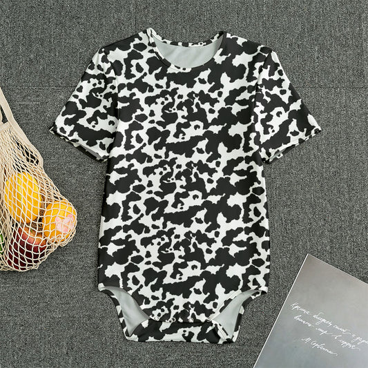 Black And White Cow Pattern Print Men's Bodysuit