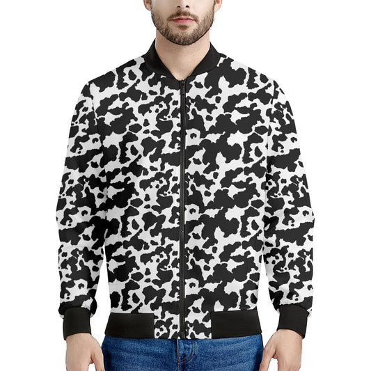 Black And White Cow Pattern Print Men's Bomber Jacket