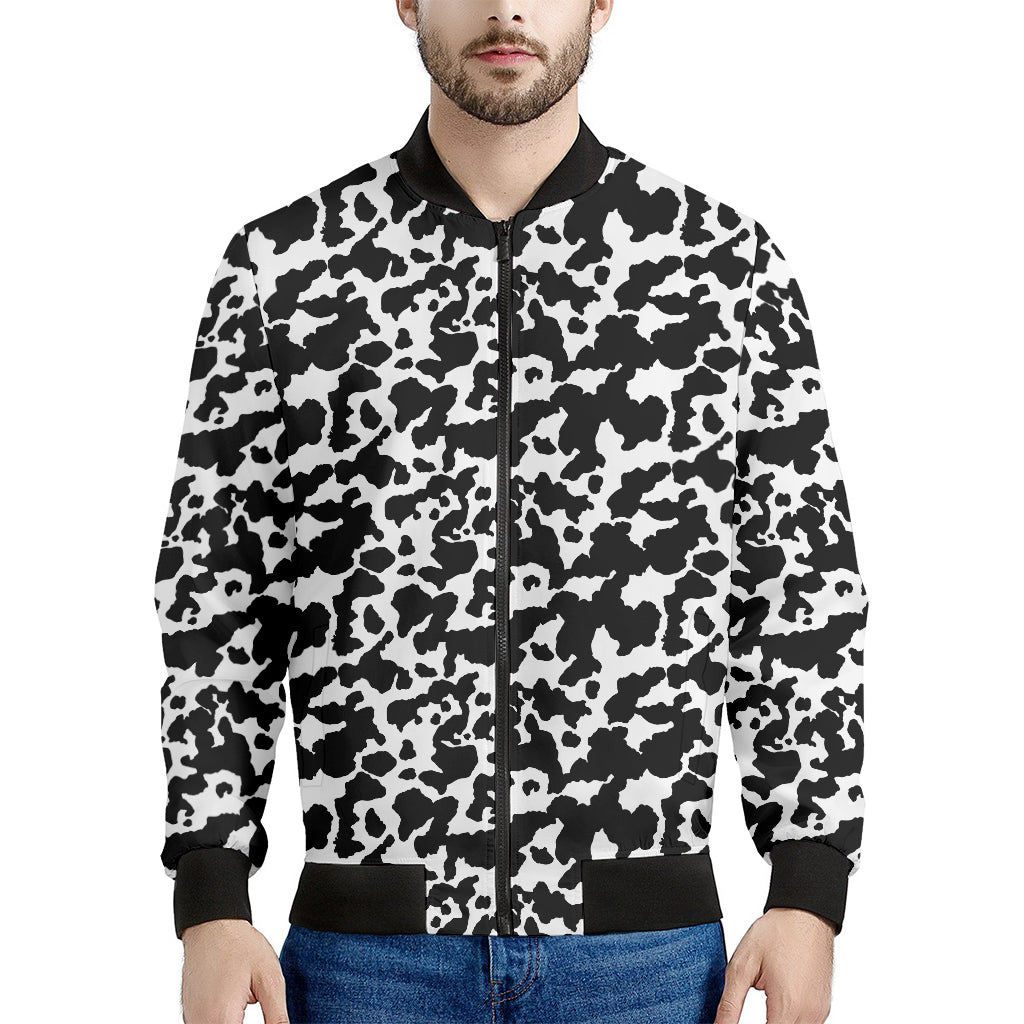 Black And White Cow Pattern Print Men's Bomber Jacket