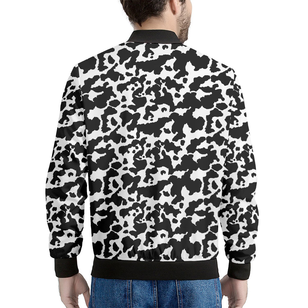Black And White Cow Pattern Print Men's Bomber Jacket