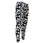 Black And White Cow Pattern Print Men's Compression Pants