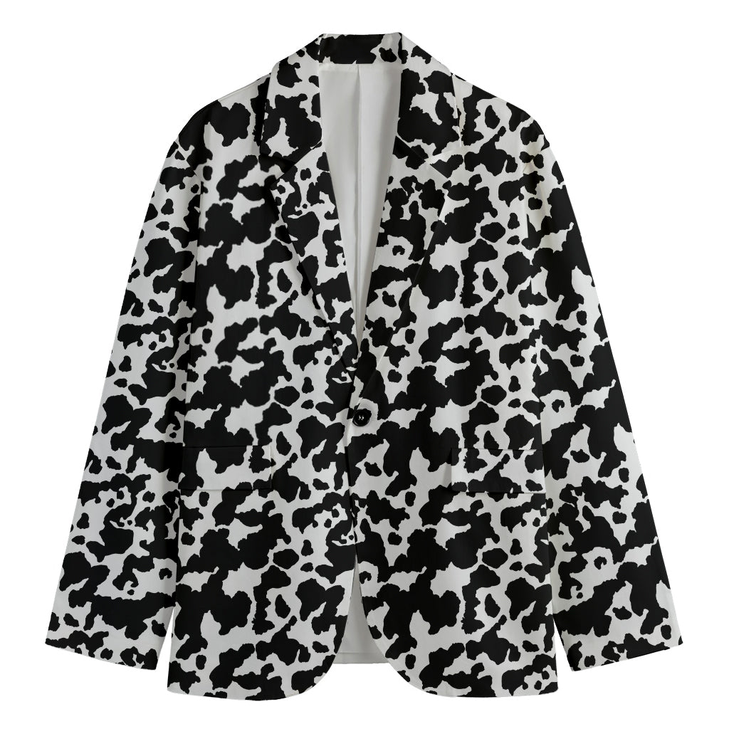 Black And White Cow Pattern Print Men's Cotton Blazer