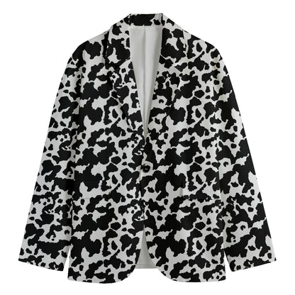 Black And White Cow Pattern Print Men's Cotton Blazer