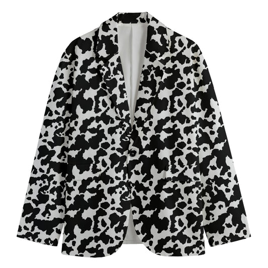 Black And White Cow Pattern Print Men's Cotton Blazer