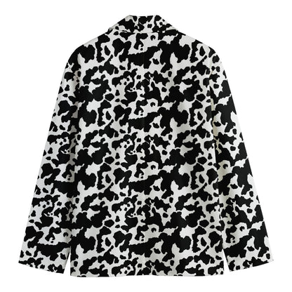 Black And White Cow Pattern Print Men's Cotton Blazer