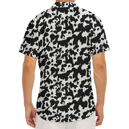 Black And White Cow Pattern Print Men's Deep V-Neck Shirt