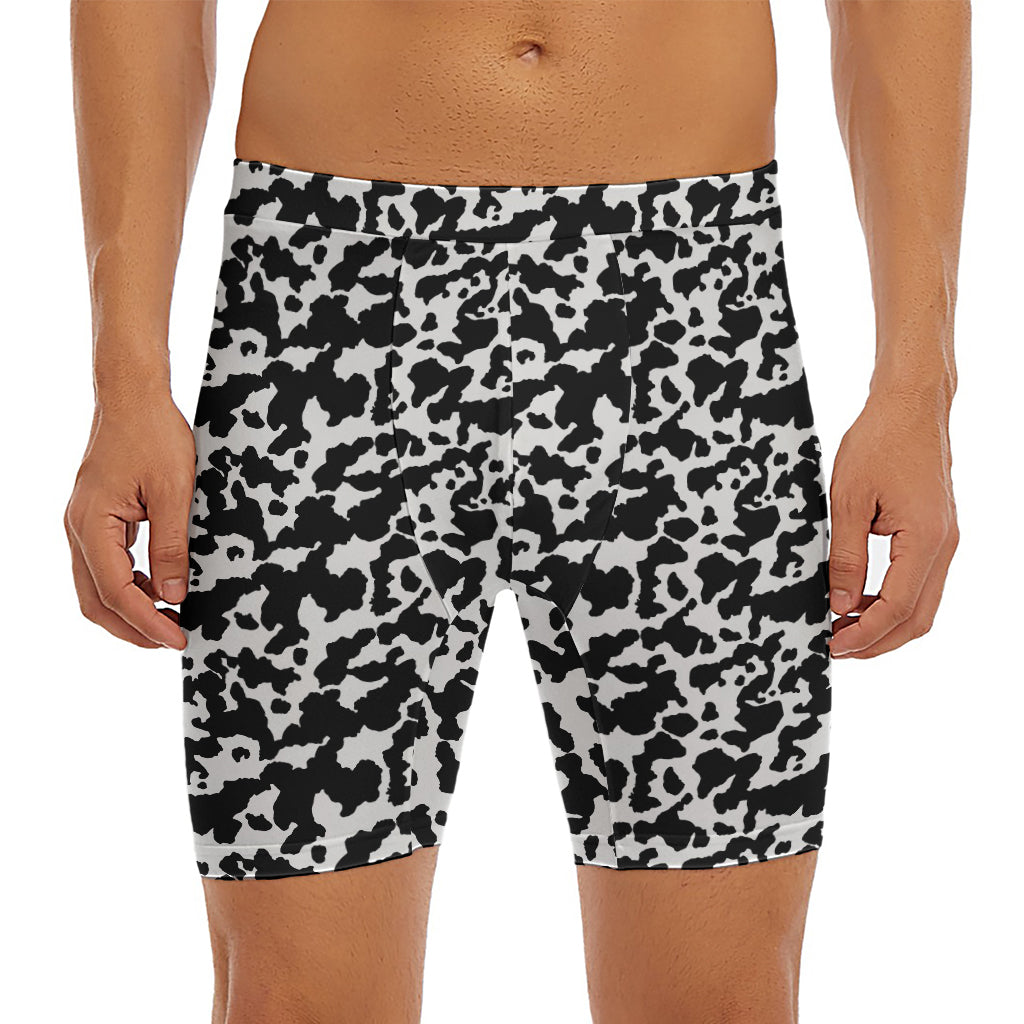 Black And White Cow Pattern Print Men's Long Boxer Briefs