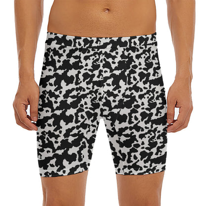 Black And White Cow Pattern Print Men's Long Boxer Briefs