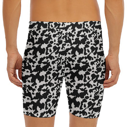 Black And White Cow Pattern Print Men's Long Boxer Briefs