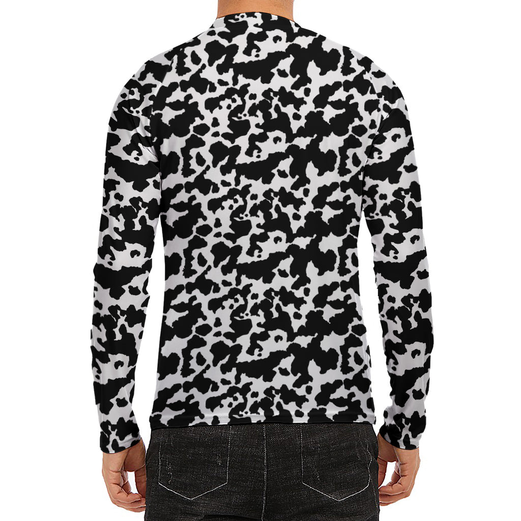 Black And White Cow Pattern Print Men's Long Sleeve Rash Guard
