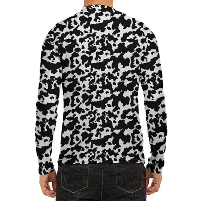 Black And White Cow Pattern Print Men's Long Sleeve Rash Guard