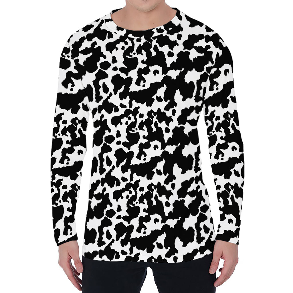 Black And White Cow Pattern Print Men's Long Sleeve T-Shirt