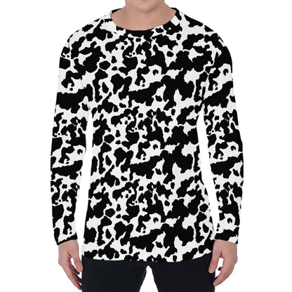 Black And White Cow Pattern Print Men's Long Sleeve T-Shirt